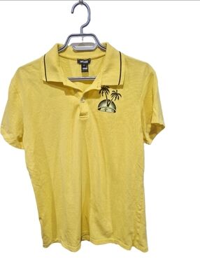 Just Cavalli Beachwear Yellow Palm Tree Graphic Pique Polo Shirt Size L / 50